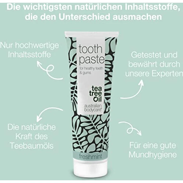 Australian Bodycare Zahnpasta mit Teebaumöl und frischer Minze - 75ml | Zur täglichen Pflege bei Paradentose, blutendem Zahnfleisch, und schlechtem Atem | Kieselsäure verhilft zu weißeren und gesünderen Zähnen – Bild 3