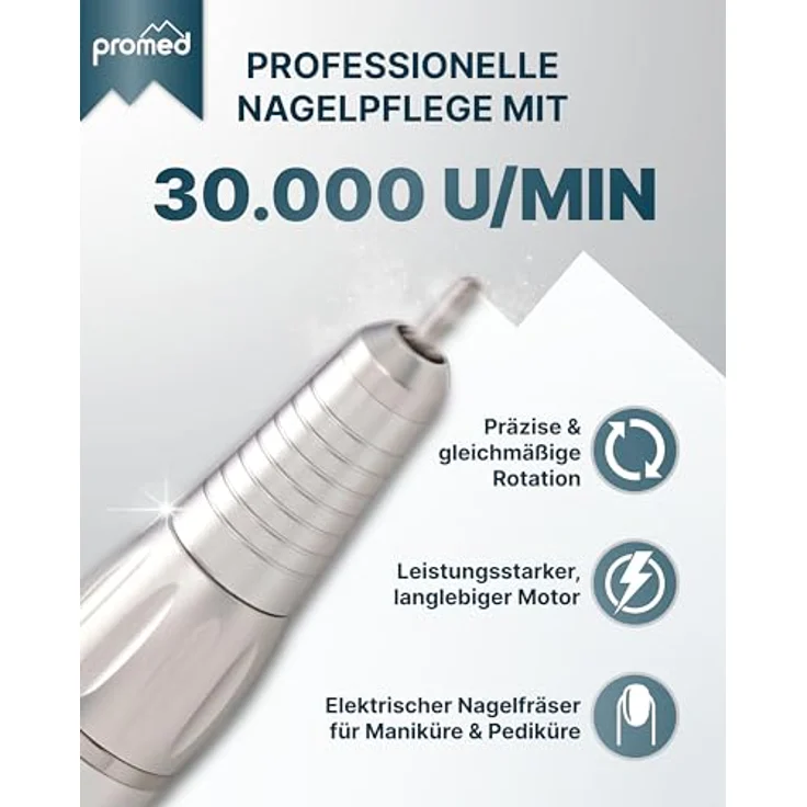 Promed the file 1130 elektrische Nagelfeile, Professioneller Nagelfräser inkl.18-teiligem Profizubehör für Nailart/Nageldesign, elektrisches Nagelfräser-Set für Maniküre/Pediküre, 30000 U/min – Bild 3