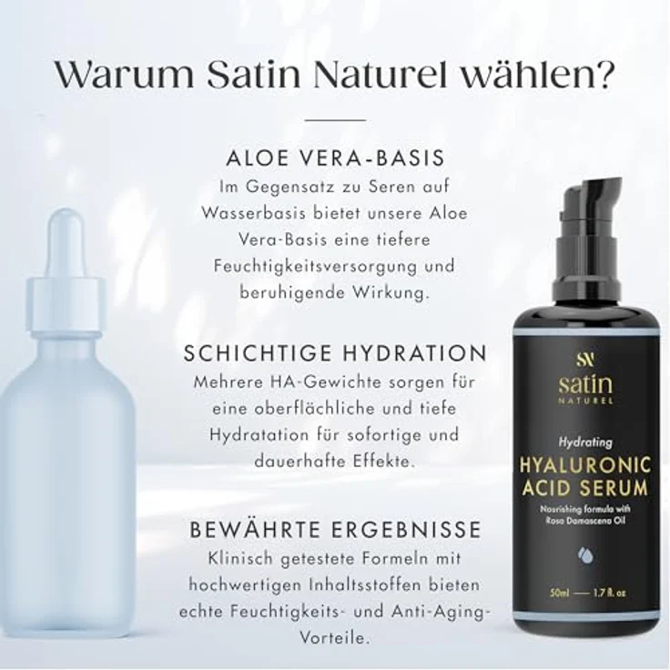 Satin Naturel Bio Hyaluron Serum hochdosiert, veganes Anti-Falten Serum mit Spirulina und Bio Aloe Vera, 50 ml – Bild 11