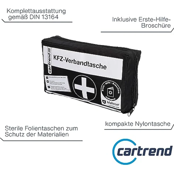 cartrend Verbandtasche Classic mit Malteser Erste-Hilfe-Sofortmaßnahmen, DIN 13164, schwarz – Bild 2