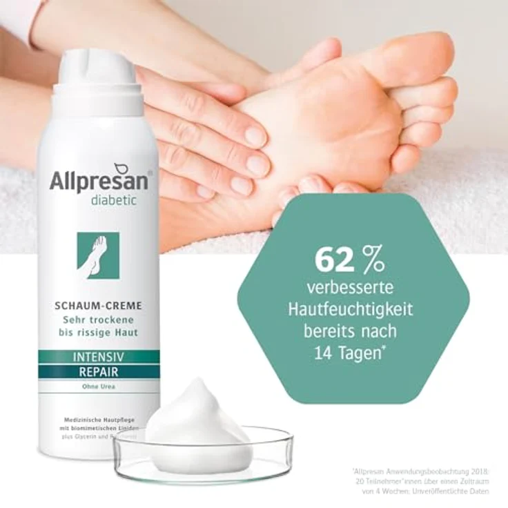 Allpresan diabetic INTENSIV + REPAIR ohne Urea Schaum-Creme - Effektive Pflege bei Diabetes mellitus - 125ml – Bild 5