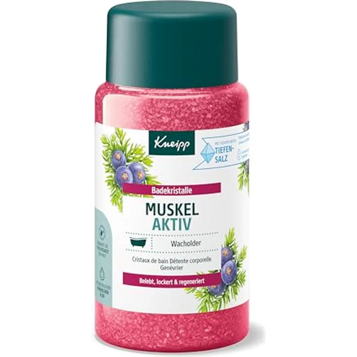 Kneipp Badekristalle Muskel Aktiv - mit wertvollem ätherischen Wacholder-, Wintergrün- & Rosmarinöl - wärmend wohltuend zur Muskulatur - 600g, 1