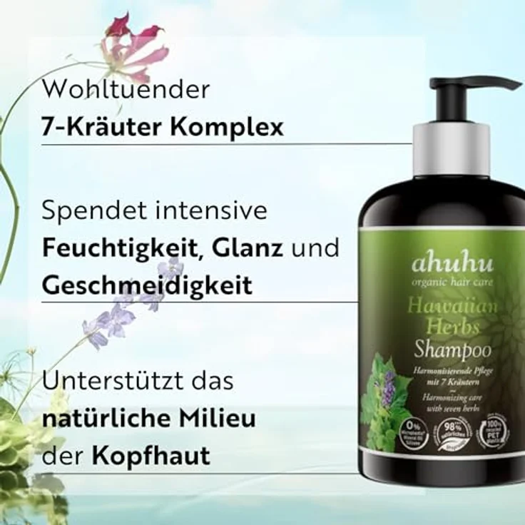 ahuhu HAWAIIAN HERBS 7-Kräuter Shampoo XXL (500 ml) - Mildes Pflegeshampoo mit natürlichen Kräuterextrakten, vegan, für gesunde Haare und ausgeglichene Kopfhaut – Bild 2