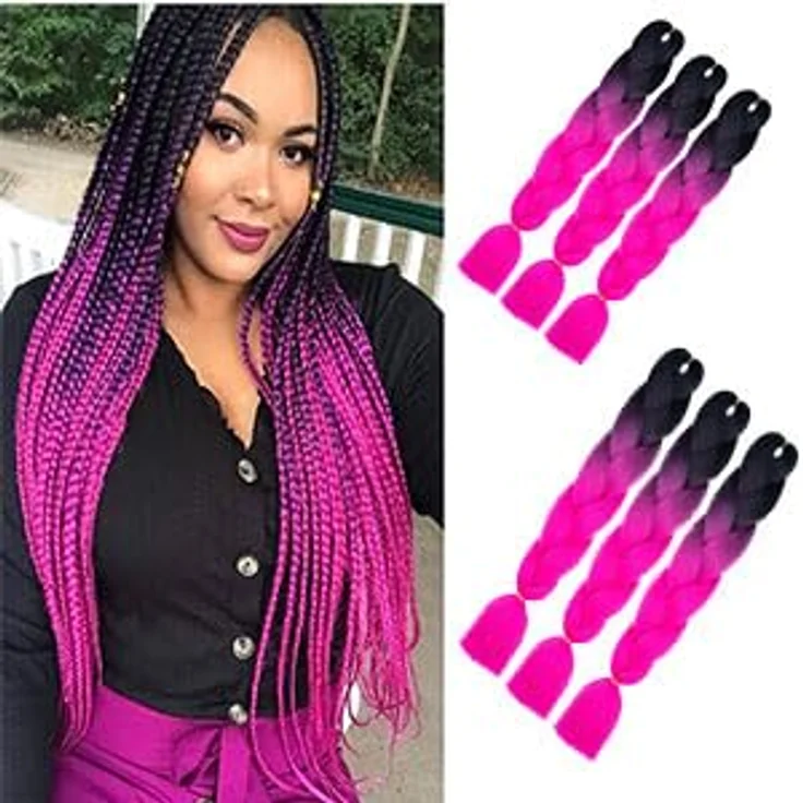 Shangxiu Braids Extensions, rosa, Kunsthaar zum Einflechten, 24" (60cm), 100g pro Bundle, 6 Stück – Bild 1