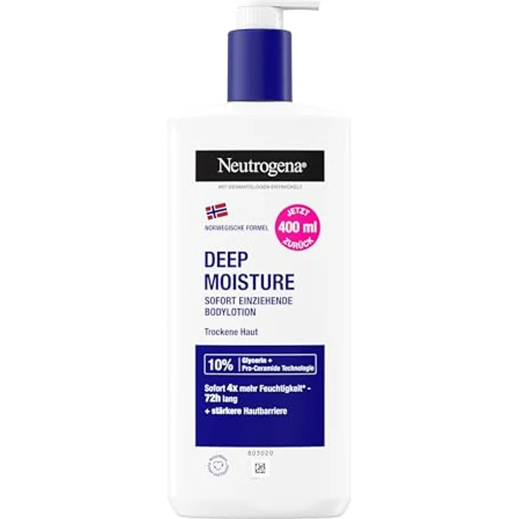 Neutrogena Norwegische Formel Deep Moisture Bodylotion, 400 ml, sofort einziehend, 72h intensive Feuchtigkeit für trockene Haut, hohe Verträglichkeit – Bild 1