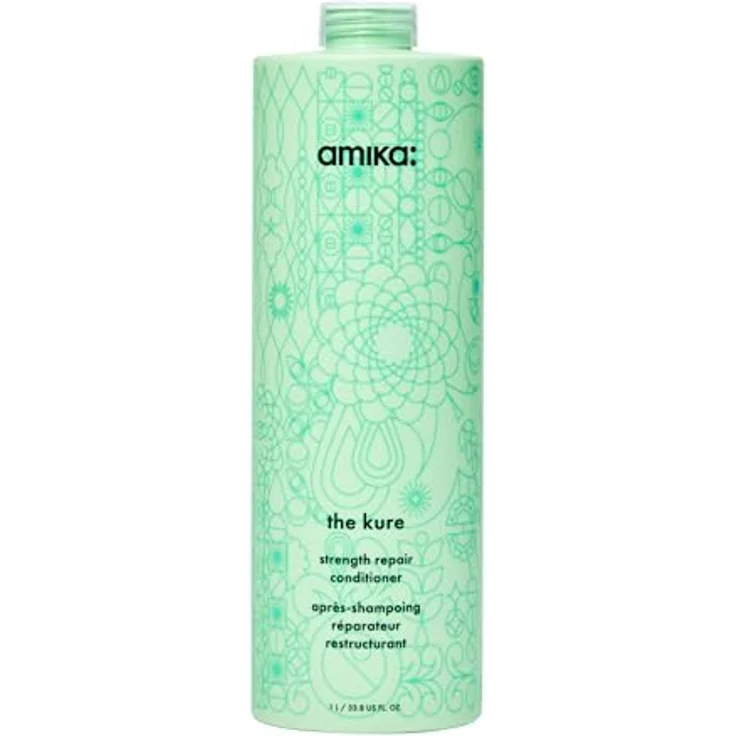 amika The Kure, regenerierender Conditioner für blonde Haare, 1000 ml, gegen Gelbstich, ohne Sulfate und Mineralöle – Bild 1