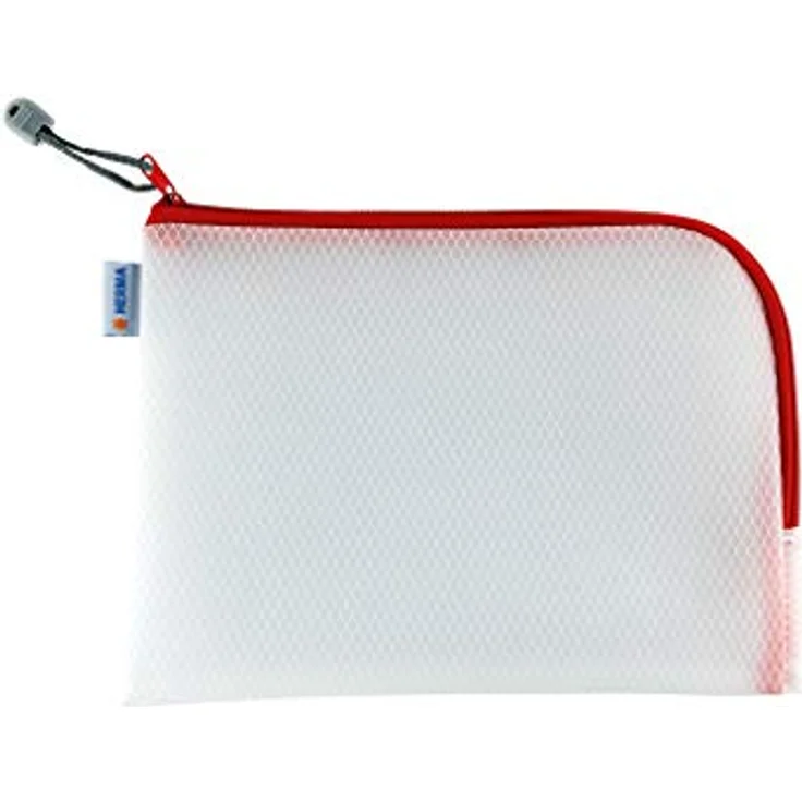 HERMA 20008 Kulturbeutel A5 mit Reißverschluss transparent rot, kleine verschließbare Sichttasche mit Zipper, Kosmetiktasche für Kosmetik, Flüßigkeiten, Make-Up, Zahnbürste – Bild 1