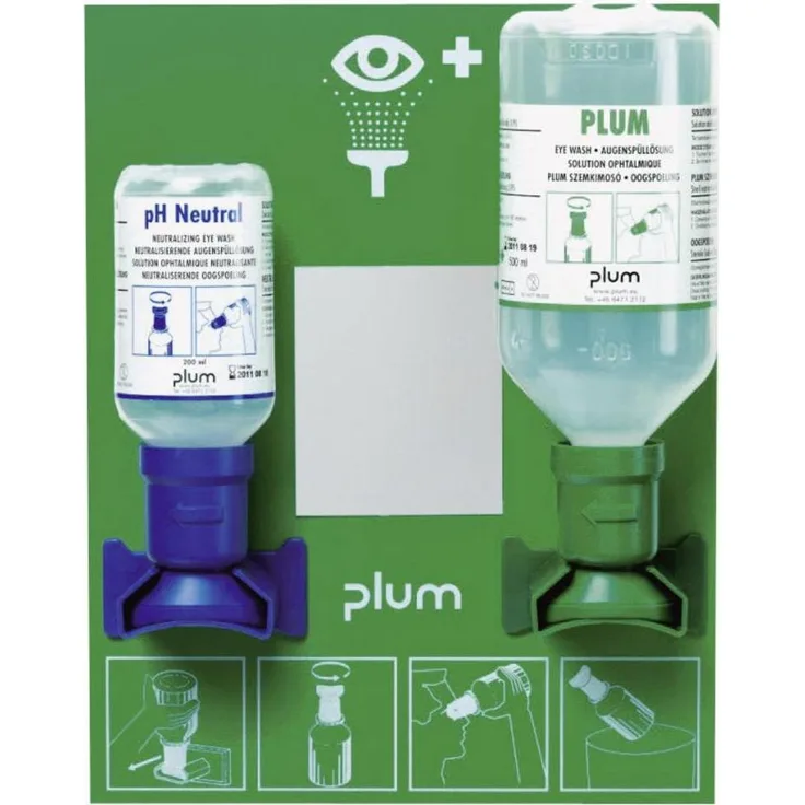 Plum BR 318 045 Augen-Notfallstation, Wandstation mit 200 ml Phosphatpufferlösung und 500 ml Natriumchloridlösung, wartungsfrei, inklusive Augen-Notfallplan