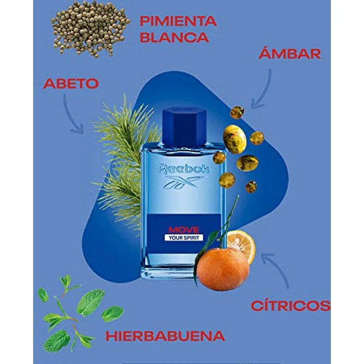 Reebok Move Your Spirit Eau de Toilette 100ml Herrenduft, Dunkelblau und Frisch, Bernstein und Patchouli, Vegan, für aktive Männer – Bild 3
