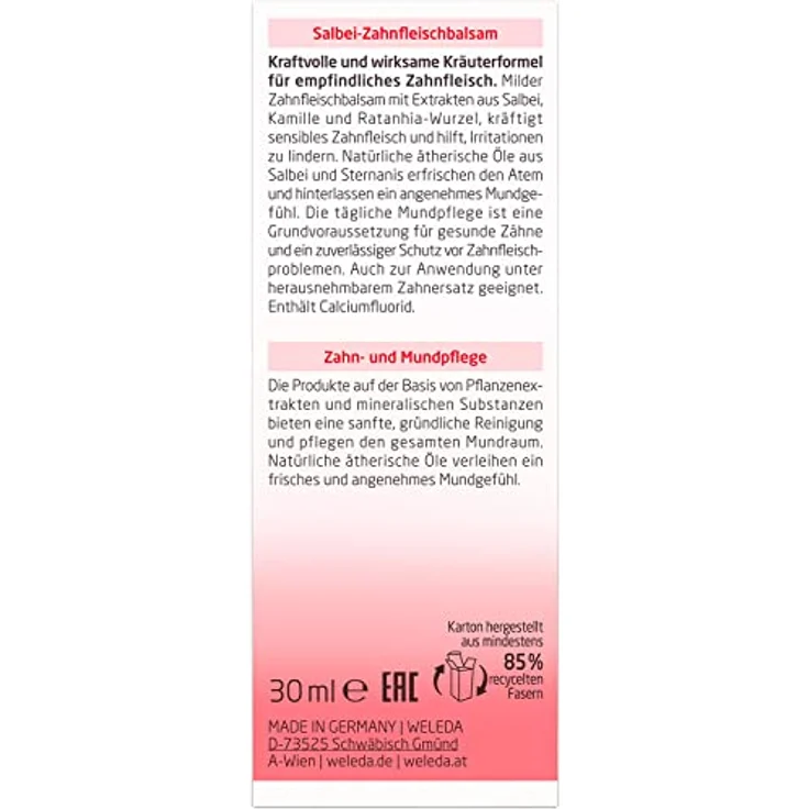 WELEDA Bio Salbei Zahnfleischbalsam, Naturkosmetik Pflegegel für empfindliches Zahnfleisch, Zahnpasta zur regelmäßigen Mundhygiene mit natürlichen Ölen für einen frischen Atem (1 x 30 ml) – Bild 3