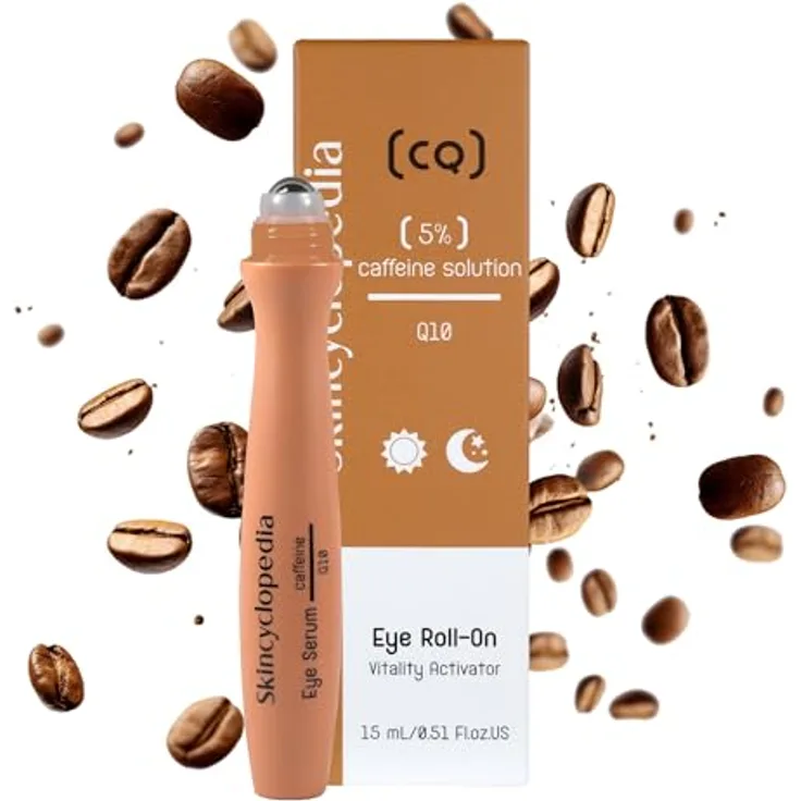 Skincyclopedia Koffein Augen Roll On, kühlendes Augenserum mit Q10 und Hyaluronsäure, gegen dunkle Augenringe und Tränensäcke, 15ml