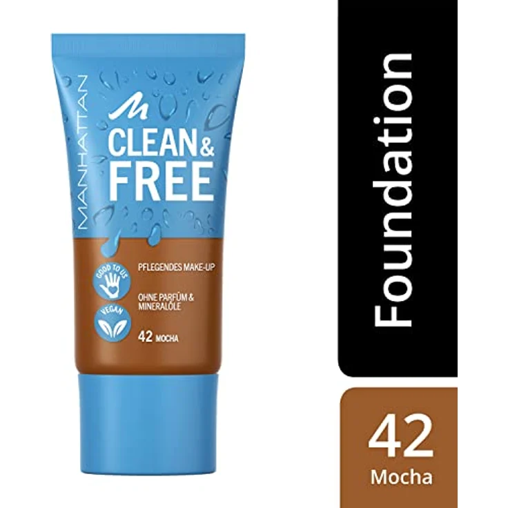 Manhattan Clean & Free Skin Tint Fb. 42 Mocha, feuchtigkeitsspendendes Make-up, vegan, 30 ml – Bild 4