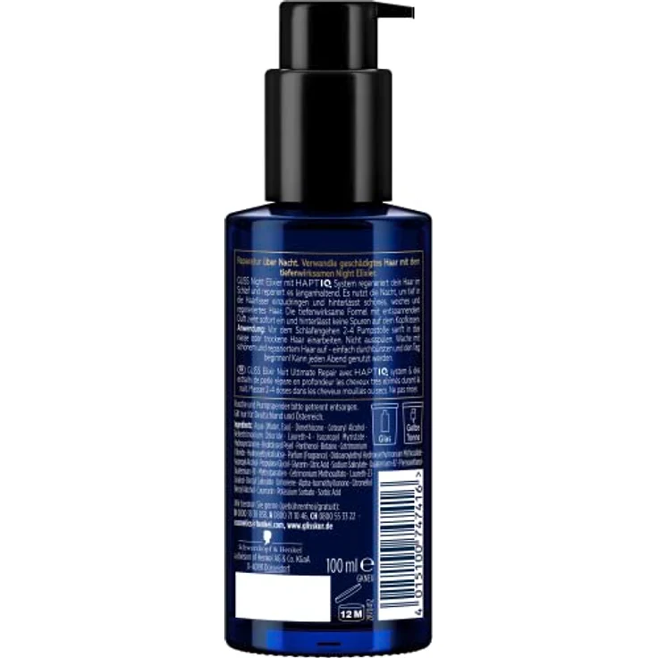 Gliss Night Elixier Ultimate Repair (100 ml), Haarserum regeneriert geschädigtes Haar im Schlaf, Haarpflege hinterlässt weiches & regeneriertes Haar über Nacht - Preisvergleich – Bild 2