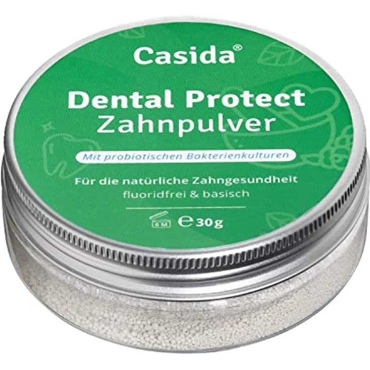 Casida® Dental Protect Zahnpulver - Zahnpflegepulver ohne Fluorid - Mit 2 Bakterienstämmen, keine Schaumbildner und Konservierungsstoffe - Basisch & Vegan - 30g - Aus der Apotheke – Bild 1