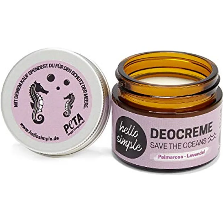 hello simple - Deocreme Deodorant Deo Creme (50 g) - SAVE THE OCEANS! - nachhaltige und zertifizierte Naturkosmetik - Ökotest Sehr gut - Testsieger(Palmarosa-Lavendel)