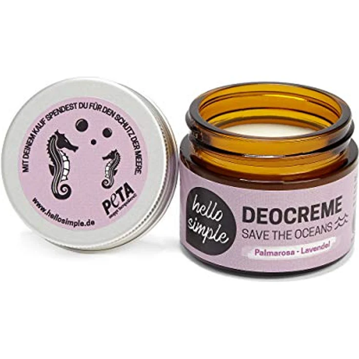 hello simple - Deocreme Deodorant Deo Creme (50 g) - SAVE THE OCEANS! - nachhaltige und zertifizierte Naturkosmetik - Ökotest Sehr gut - Testsieger(Palmarosa-Lavendel) – Bild 1