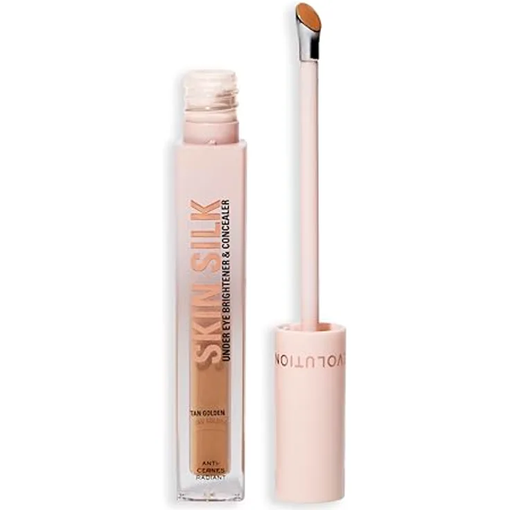 Revolution Beauty London Skin Silk Radiant Serum - Augenaufheller mit Hyaluronsäure und Squalan - Hydratisiert und glättet - Vegan & Cruelty-Free - Tan Golden - 4 ml