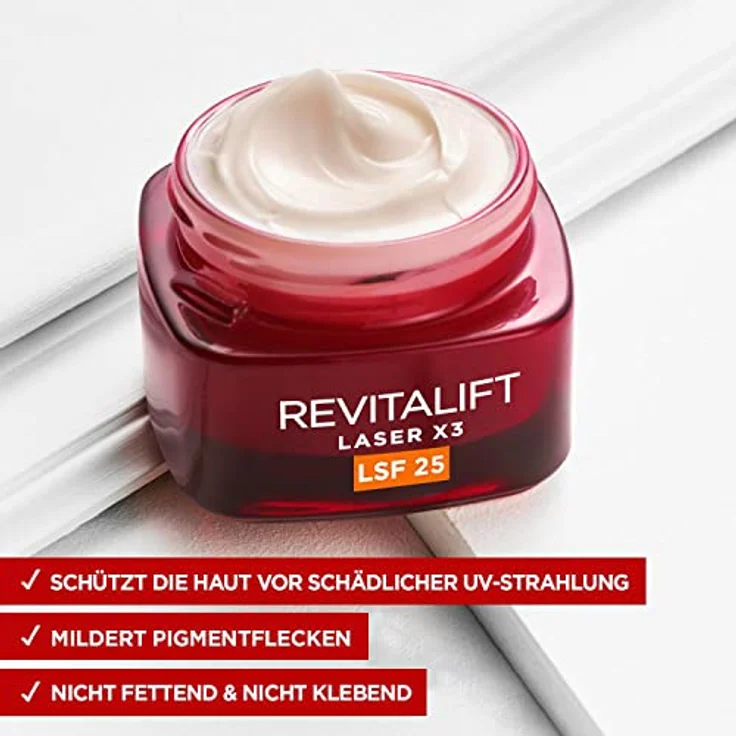 L'Oréal Paris Revitalift Laser X3 Anti-Aging-Tagescreme LSF 25 für Frauen: mildert Falten & strafft die Haut, mit Pro-Retinol, Hyaluronsäure und Vitamin C, 50ml – Bild 3