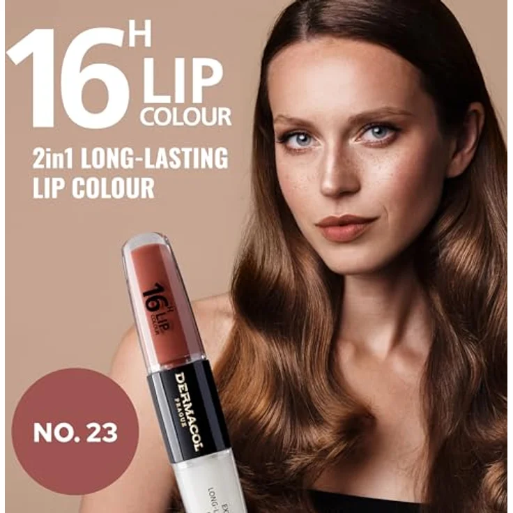 Dermacol 16H Lip Colour, Langanhaltender, glänzender Lippenstift in Farbton 23 Mocha Brown, 2x4 ml – Bild 4