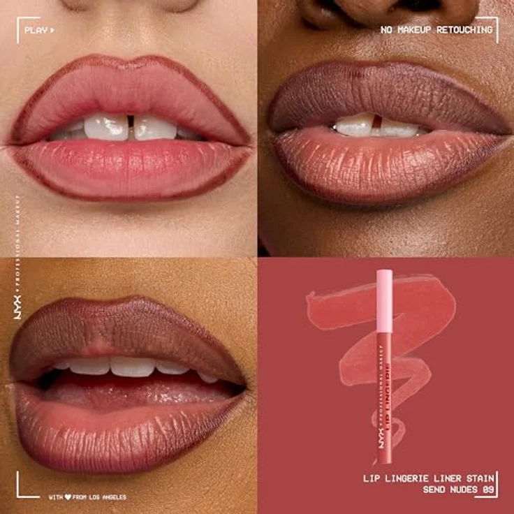 NYX Professional Makeup Lip Lingerie Lipliner Stain, wasserfester & wischfester Präzisions-Lipliner in Send Nudes mit ultra-feiner Spitze für langanhaltende nude Konturen – Bild 3