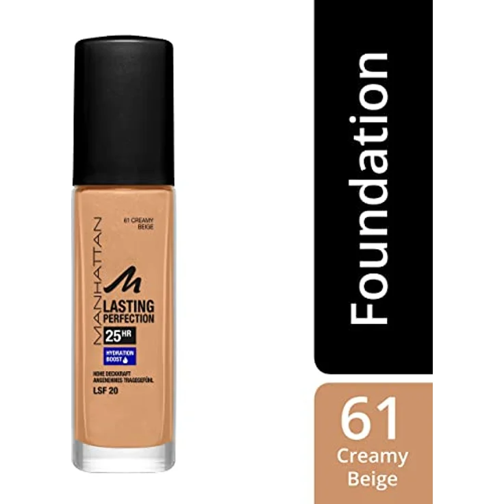 Manhattan Lasting Perfection 25 Stunden Make up, Creamy Beige 61, feuchtigkeitsspendende Foundation, langanhaltend, hohe Deckkraft, für einen makellosen Teint, 30 ml – Bild 3
