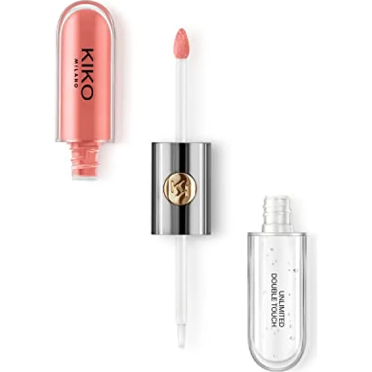 KIKO Milano Unlimited Double Touch, langanhaltender flüssiger Lippenstift mit Glanz, Farbton 113 Satin Coral, 6 ml