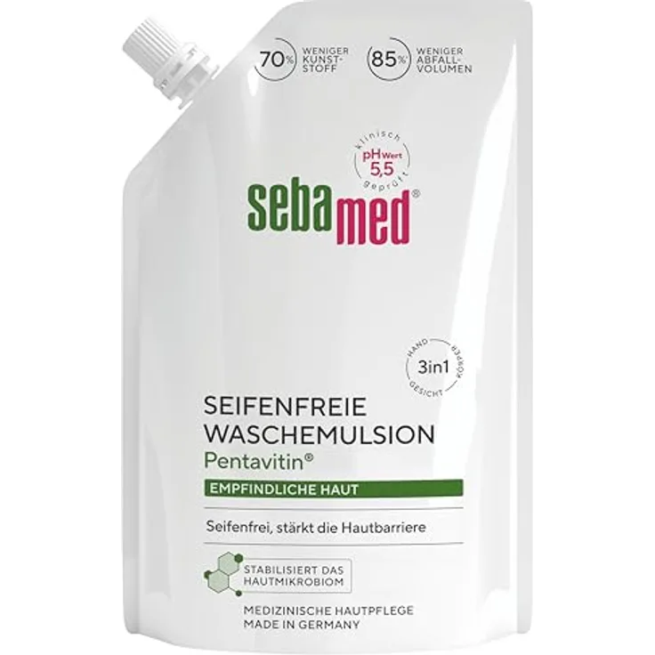 Sebamed seifenfreie Waschemulsion Nachfüllbeutel 400 ml, milde Reinigung für empfindliche Haut, pH-Wert 5,5, umweltfreundlich, dermatologisch getestet
