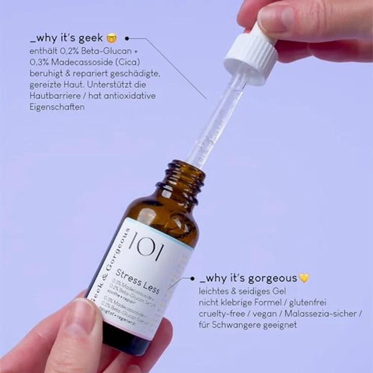 Geek & Gorgeous STRESS LESS - Hautberuhigendes Serum mit Beta-Glucan und Madecassoside - 30 ml Pipettenflasche für alle Hauttypen – Bild 4