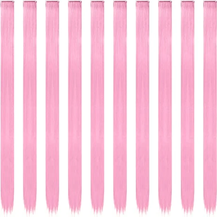 FESHFEN Farbige Haarverlängerung, 10 PCS Rosa Clip-in Haarteil aus synthetischem Material, 55 cm für sofortiges Highlight und bunte Frisuren – Bild 2