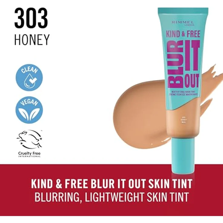 Rimmel London Kind & Free Blur It Out, Mattierende Foundation mit LSF 30, 350 Goldener Honig, 30 ml – Bild 2