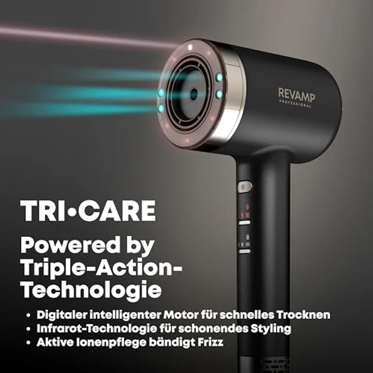 Revamp Professional Haartrockner Tri-Care Infrared Ionic Hair Dryer DR-7250-EU, 3 Stylingaufsätze, ionisierende Anti-Frizz-Technologie, Unisex – Bild 2