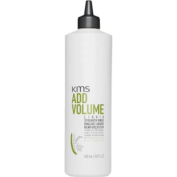 KMS ADDVOLUME Liquid Strengthening Rinse, 500ml für feines bis mittelstarkes Haar, 20x stärkere Haarstärke, vegane Formulierung mit upgecyceltem Reis, ohne Silikone