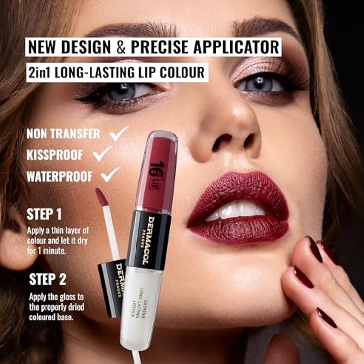Dermacol 16H Lip Colour, langlebiger glänzender Lippenstift in Farbton 06 Merry Berry, 2x4 ml – Bild 2
