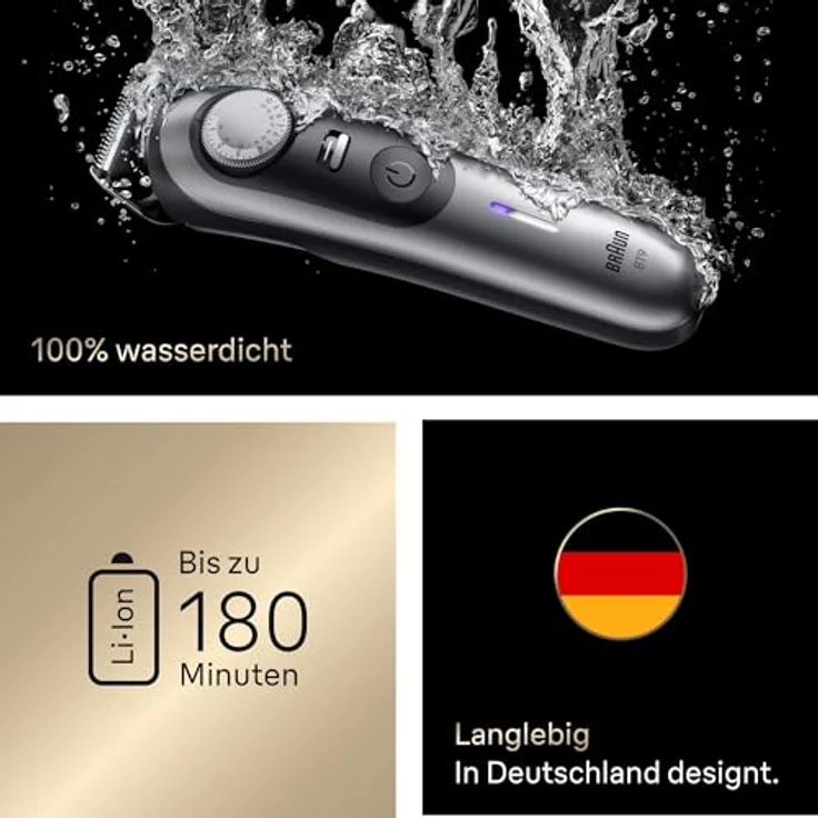 Braun BT9560 Bartschneider – 0-20 mm, 50 Schnittstufen, Edelstahlklingen, 180 Min. Akkulaufzeit, 4 Kämme, Präzisionstrimmer – Bild 7