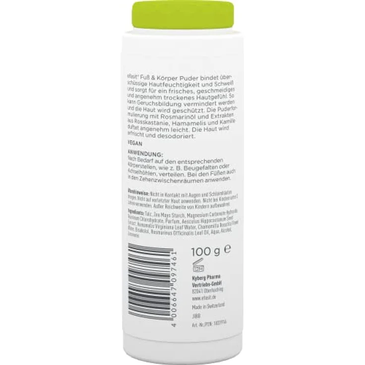 Efasit Fuß und Körper Puder, 100g - Gegen schwitzende Füße, ideal bei Fußgeruch und Schweißfüße, bindet Feuchtigkeit, schützt die Haut und sorgt für angenehmen Geruch – Bild 2