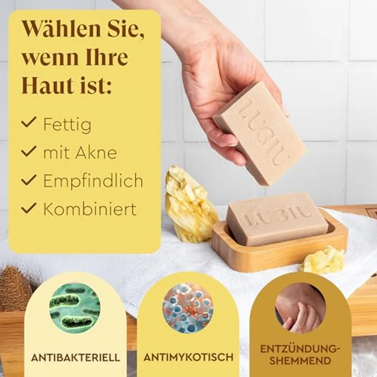 lubiu Schwefel Seife Stück - 100g Naturseife gegen Pickel, tiefenreinigend und talgregulierend, für empfindliche Haut – Bild 4