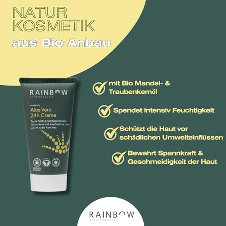 Aloe Vera Tagescreme Bio Aloecare Feuchtigkeitscreme feuchtigkeitsspendend Nachtcreme Aftersun Naturkosmetik Bio (1 x 50 ml) – Bild 5