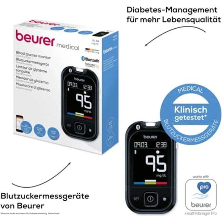 Beurer GL49 Blutzuckermessgerät für optimiertes Diabetesmanagement, mg/dl, 1 Stück – Bild 3