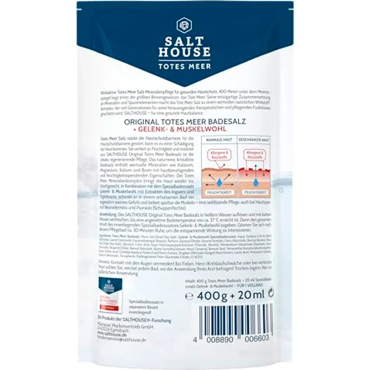 Salthouse Totes Meer Therapie Badesalz Gelenk- & Muskelwohl, Spezialbadezusatz mit Tigerkraut- und Ingwerextrakten, 400g + 20ml – Bild 3