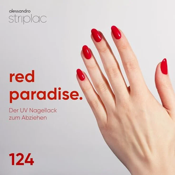 alessandro Striplac UV-Nagellack Red Paradise, kratzfest & deckend, hält bis zu 15 Tage, leicht aufzutragen, schonende Abziehtechnologie, vegan, rot, 6,5ml – Bild 2