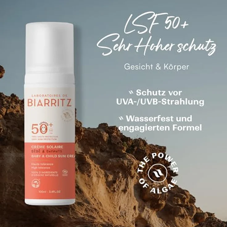 Laboratoires de Biarritz Sonnencreme Baby & Kind LSF50+, Bio-zertifiziert, leichte cremige Textur, 100 ml, Made in France – Bild 2