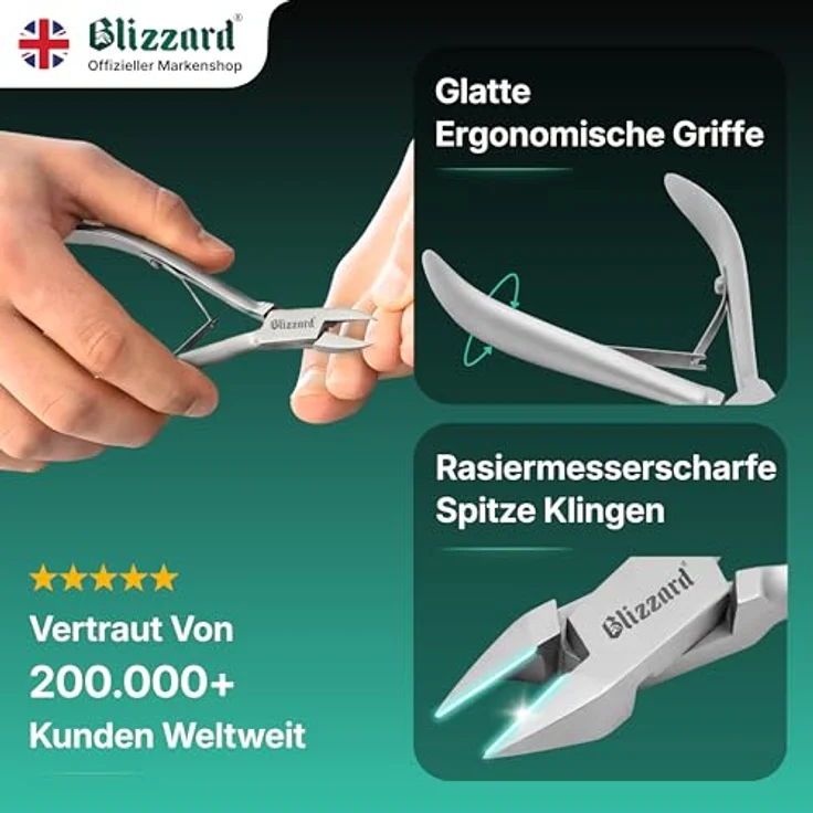 Blizzard Nagelzange für Fußnägel, extra schlanke Eckenzange mit spitzer Schneide für eingewachsene Zehennägel & Nagelfalz, Profi Podologie Fußpflege Werkzeug aus Edelstahl, 13 cm inkl. Metall Nagelfeile – Bild 3