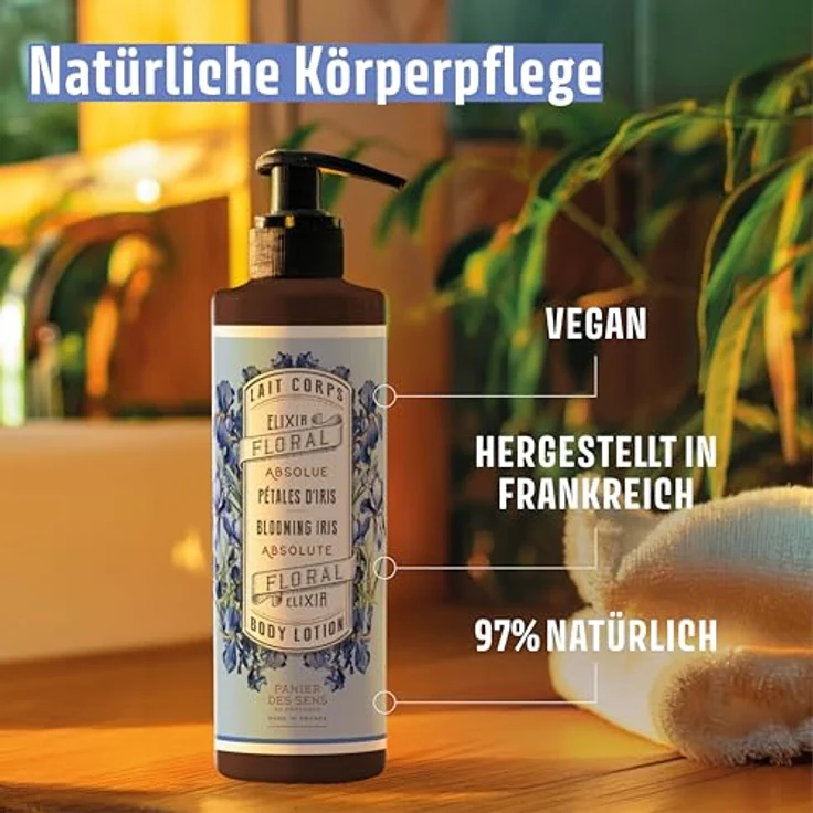Panier des Sens Iris Petals Natural Moisturizer Bodylotion, 250ml mit Olivenöl und Sheabutter, 96% natürliche Inhaltsstoffe, Made in France – Bild 5