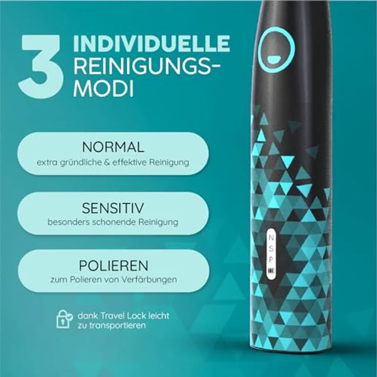 happybrush® Schallzahnbürste Eco Vibe 3, TESTSIEGER mit 3 Putzmodi, 40.000 Vibrationen/Minute, 60 Tage Akkulaufzeit, 2 Jahre Garantie, Black/Mint – Bild 4