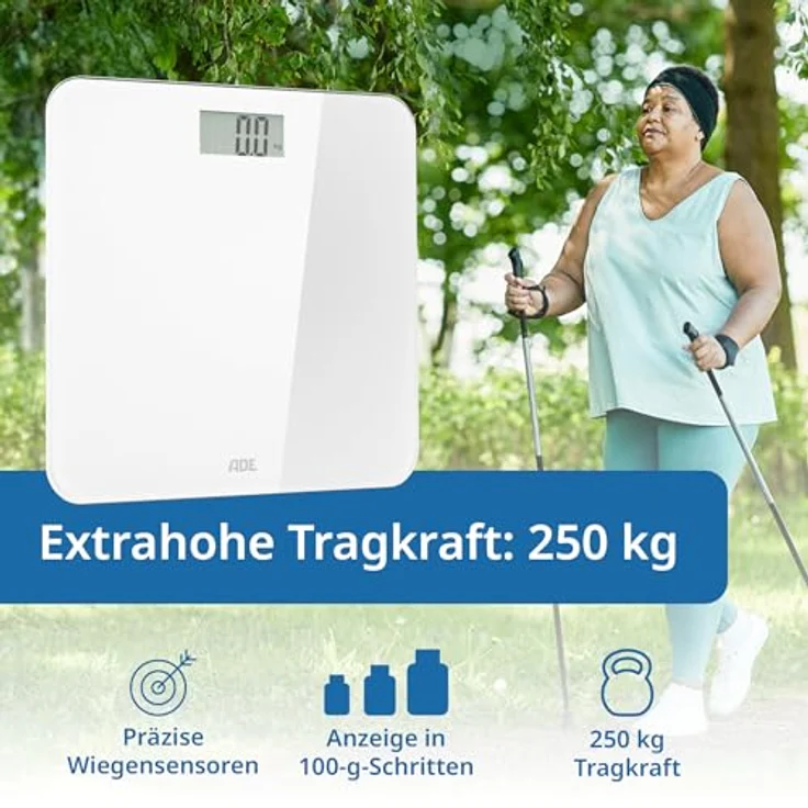 ADE Digitale Personenwaage, Körperwaage mit Sprachausgabe bis 250 kg, 5 Sprachen, ideal für Senioren, inkl. AAA Batterien – Bild 3