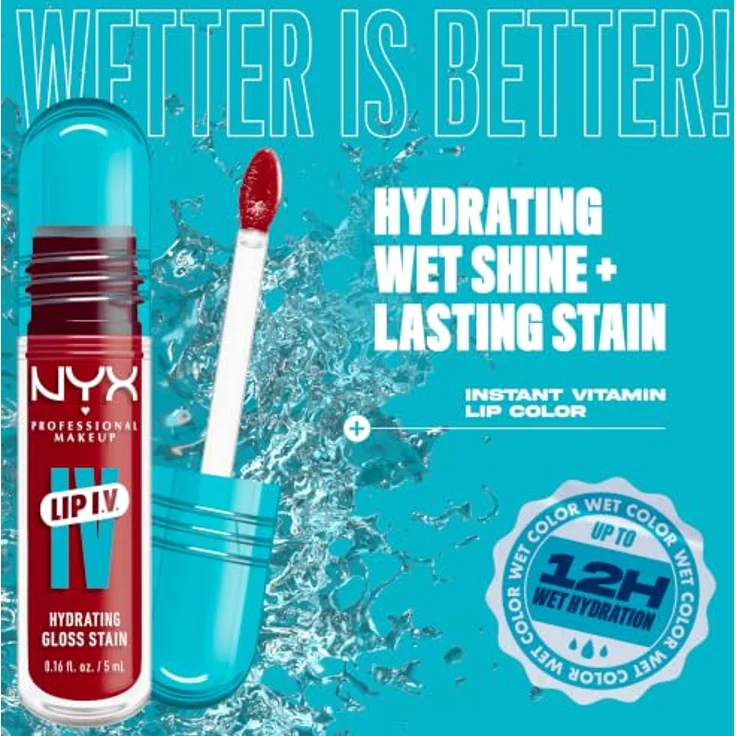 NYX Professional Makeup LIP IV Hydrating Gloss Serum, Lippgloss in 22 Cherry Drenched, 5 g – Bild 4
