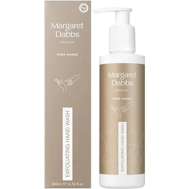 Margaret Dabbs Pure Exfoliating Hand Wash, Rose and Lemon Scented 200ml - Botanical Extracts, Biodegradable Jojoba Beads, Calendula, Buriti, White Water-Lily, Turmeric, Sensitive Skin, Anti-Aging