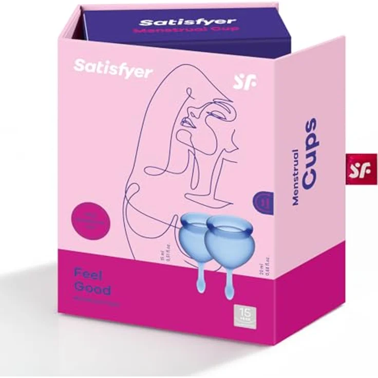 Satisfyer Feel good MENSTRUAL CUP, Menstruationstasse 15 ml & 20 ml, hypoallergenes Silikon, blau, 2 St. – Bild 6