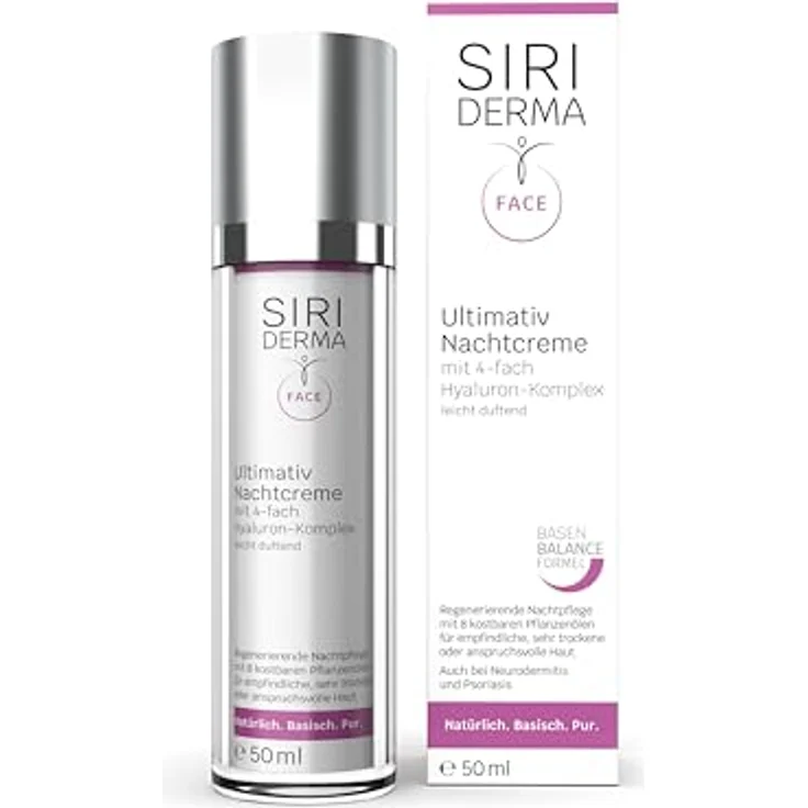 SIRIDERMA Ultimativ Nachtcreme | leicht duftend | 50 ml | Basische Anti-Age Nachtpflege | Hyaluron und 8 Pflanzenöle | Vegan – Bild 1