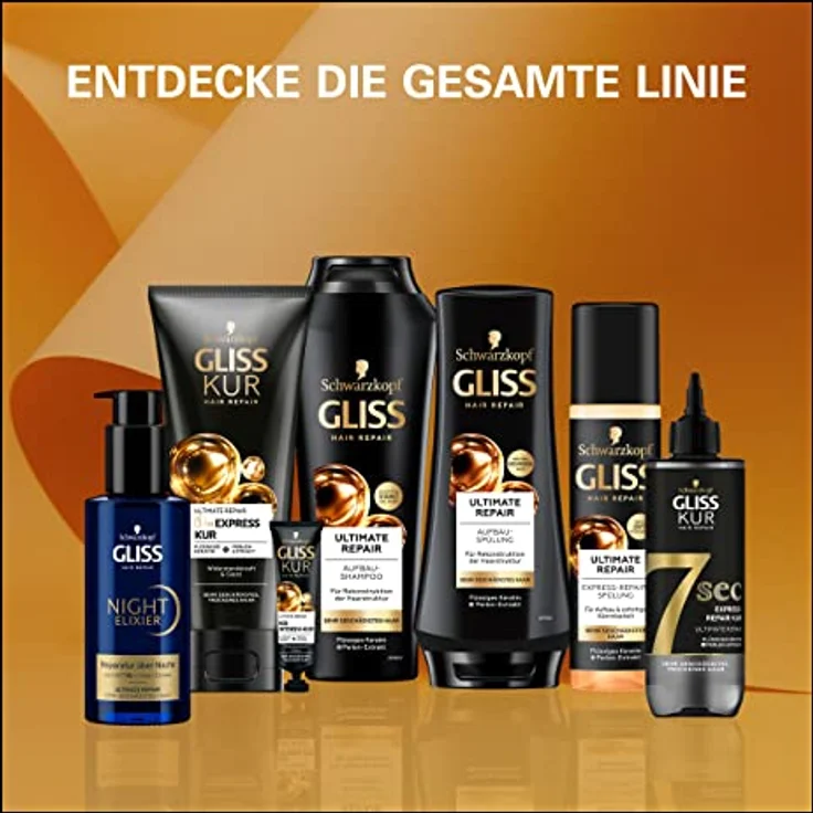 Gliss Express-Repair-Spülung Ultimate Repair (200 ml), Haarspülung mit Keratin repariert extrem geschädigtes Haar, Pflegespülung mit Hitzeschutz bis zu 230°C – Bild 5
